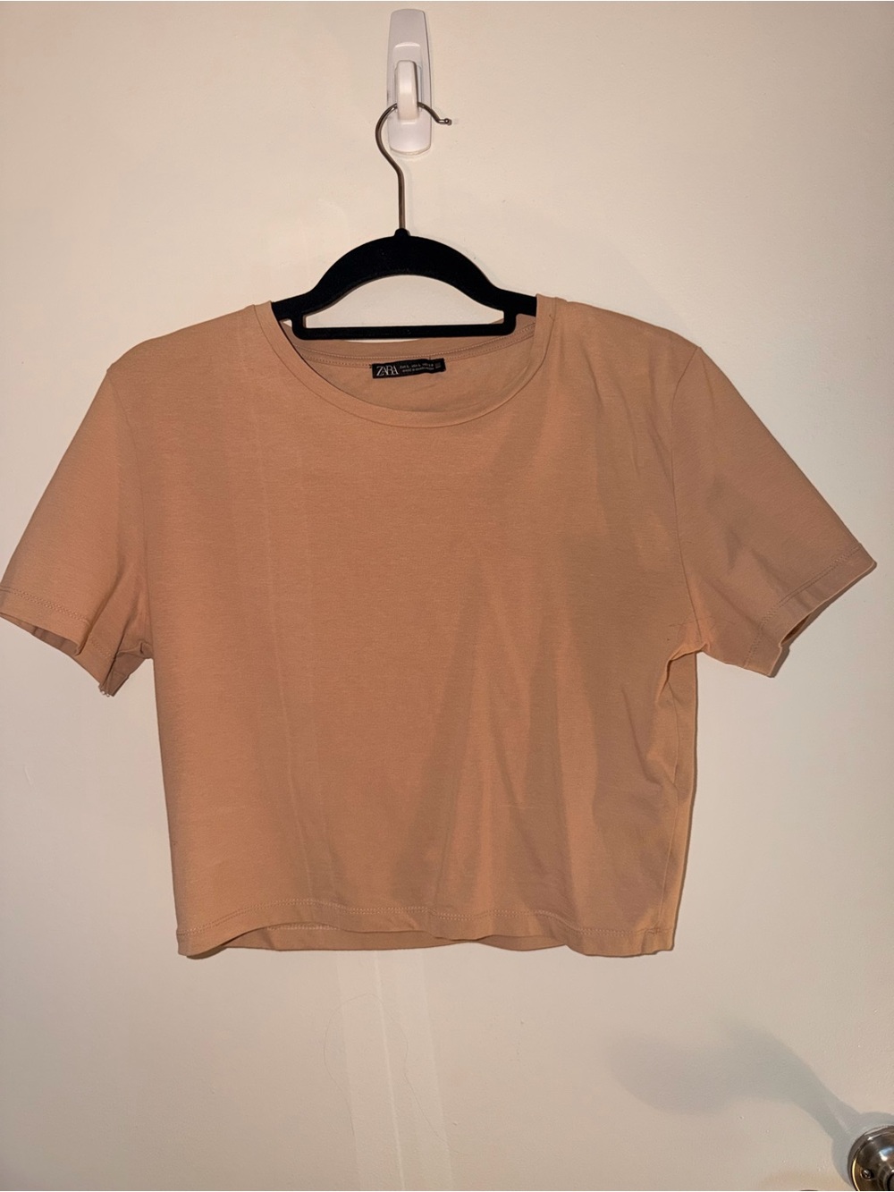 Zara Tan Short Sleeve Cropped Tee
